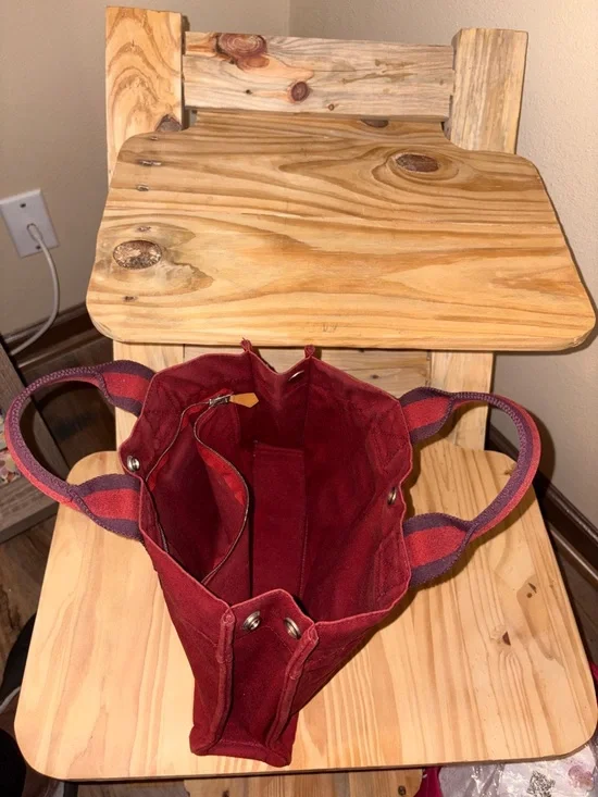 Hermes Fourre Tout PM Red Canvas Tote with Dark Stripe Handles EUC Vintage - Picture 5 of 13